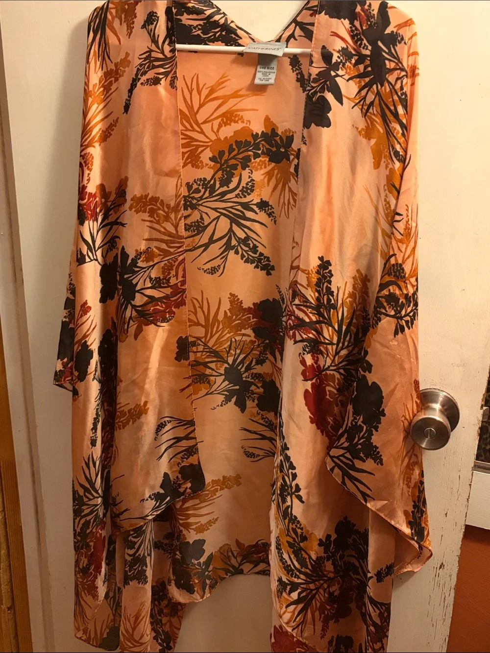 Catherine’s Floral Satin Kimono Cover up - Peach & Black